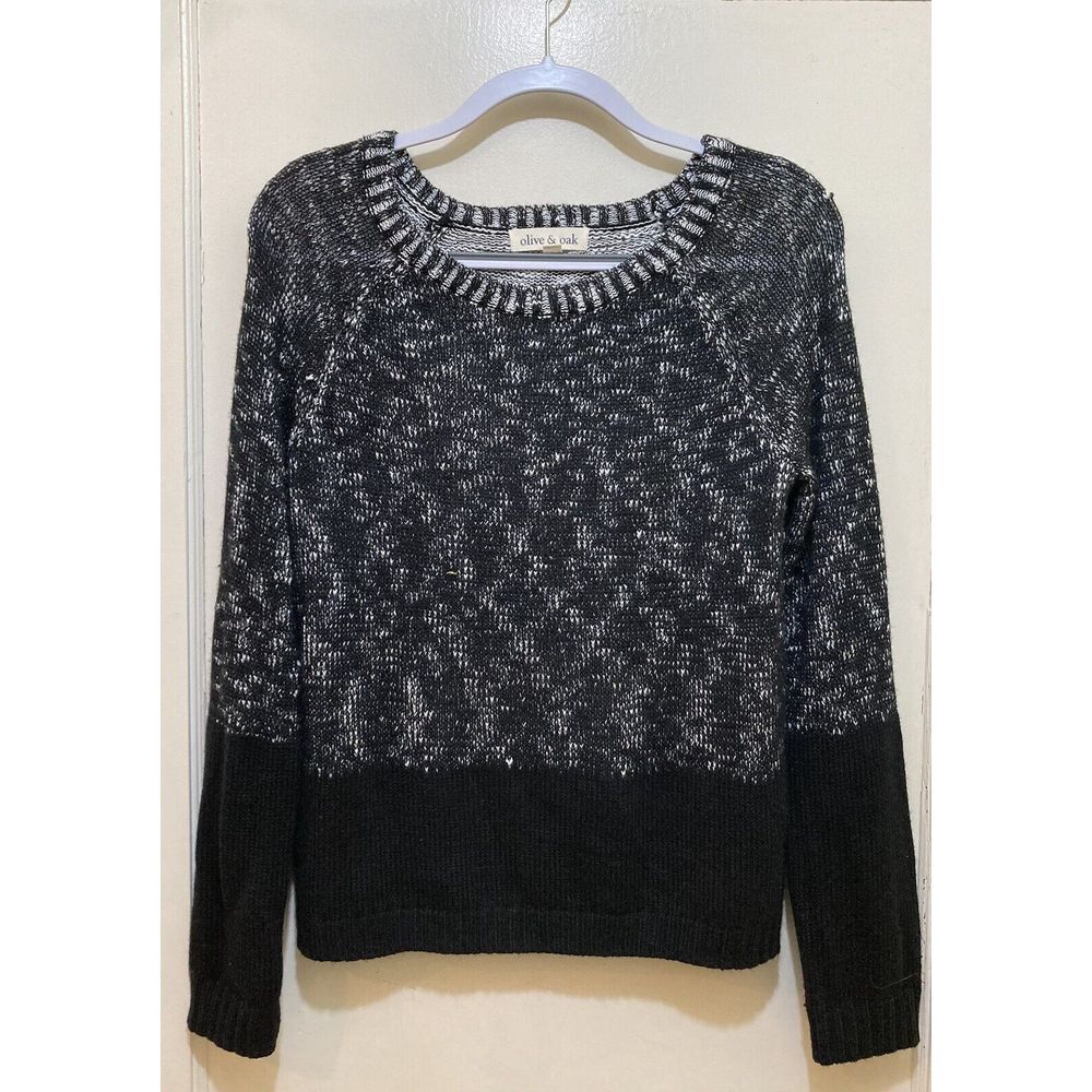 Olive & Oak Women's Sweater Pullover L Black White Colorblock‎ Long Sleeve Cozy